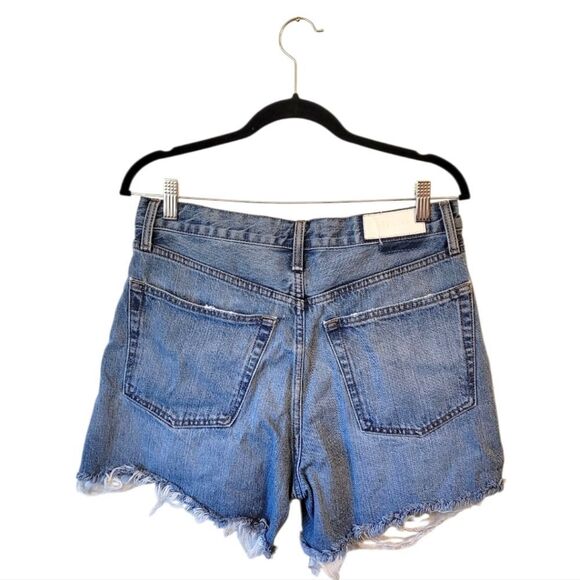 Re/Done Women's Medium Wash High Waisted Button Fly Cut Off Shorts Size 28 - Picture 2 of 8